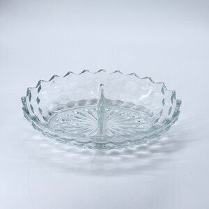 Vintage Fostoria Glass American Clear 2056 Divided Oval Serving Bowl Cubist